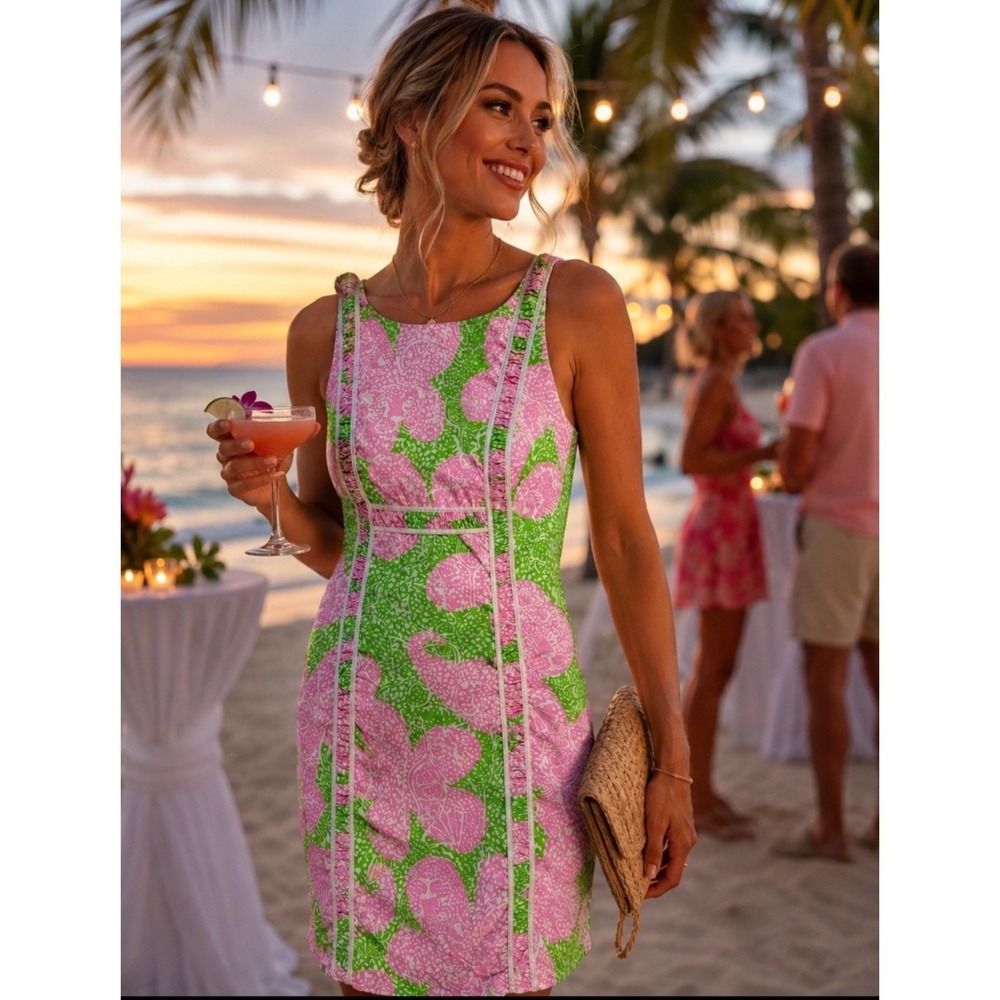 Lilly Pulitzer Fryer Shift Cheat Ya Dress Women 4 Coastal Cotton NWOT Cruise